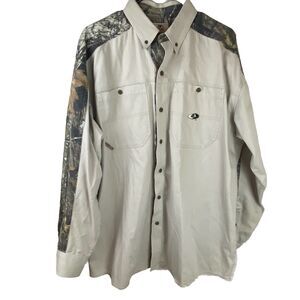 Mossy Oak Shirt Mens XL Khaki Camo Open Range Pocket Hunting Outdoors
